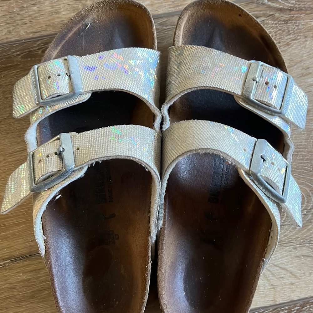 Girls silver Birkenstocks size 34